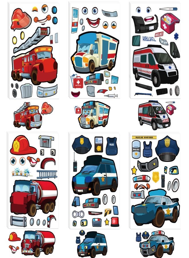 TAKEALOOKO 30 Sheets Make A First Responder Rescue Vehicle Stickers - Make Your Own Police Car Fire Engine Truck Ambulance Sticker for DIY Craft Party Favor Supplies - Image 1